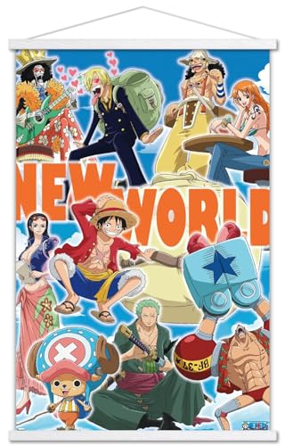 Trends International One Piece New World wall poster in a white wooden magnetic hanger